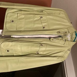 Tommy Hilfiger leather bomber jacket soft green color